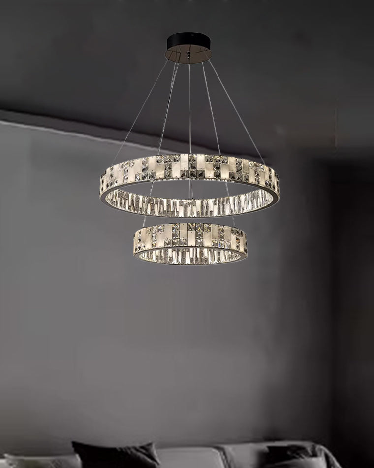 Tiered Round Crystal Alabaster Chandelier