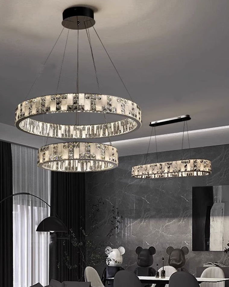 Tiered Round Crystal Alabaster Chandelier