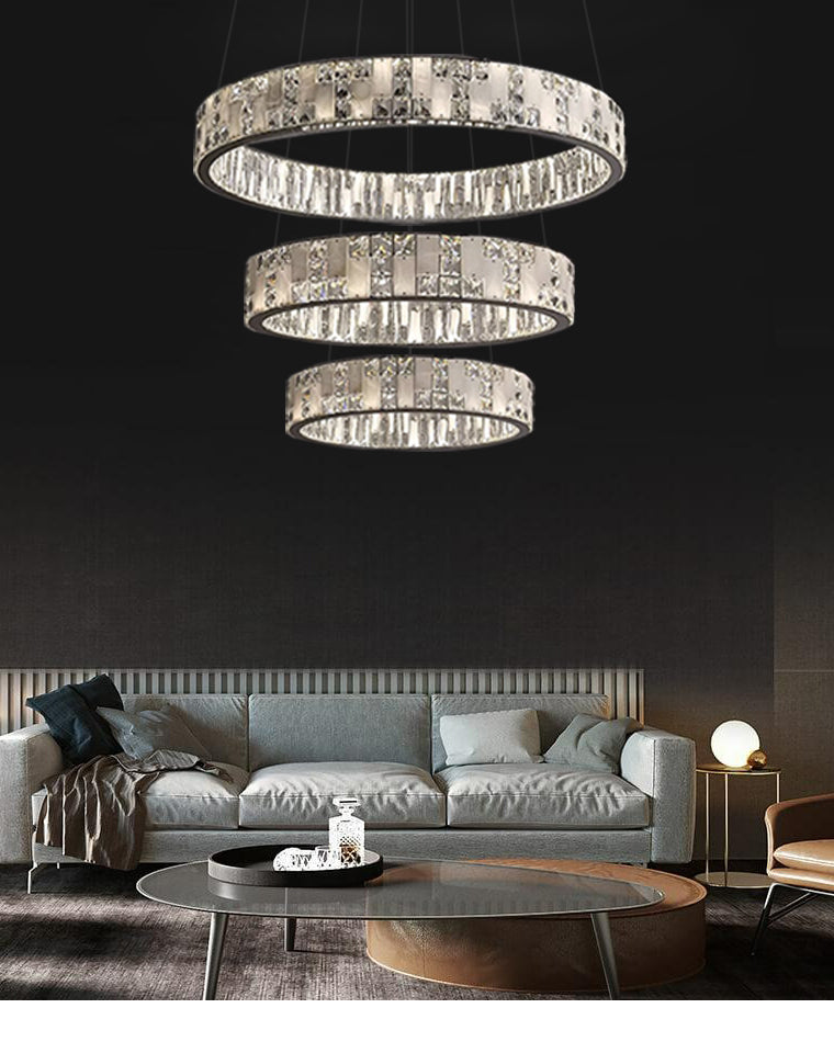 Tiered Round Crystal Alabaster Chandelier
