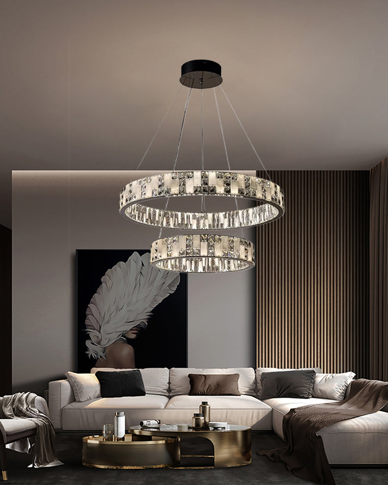 Tiered Round Crystal Alabaster Chandelier