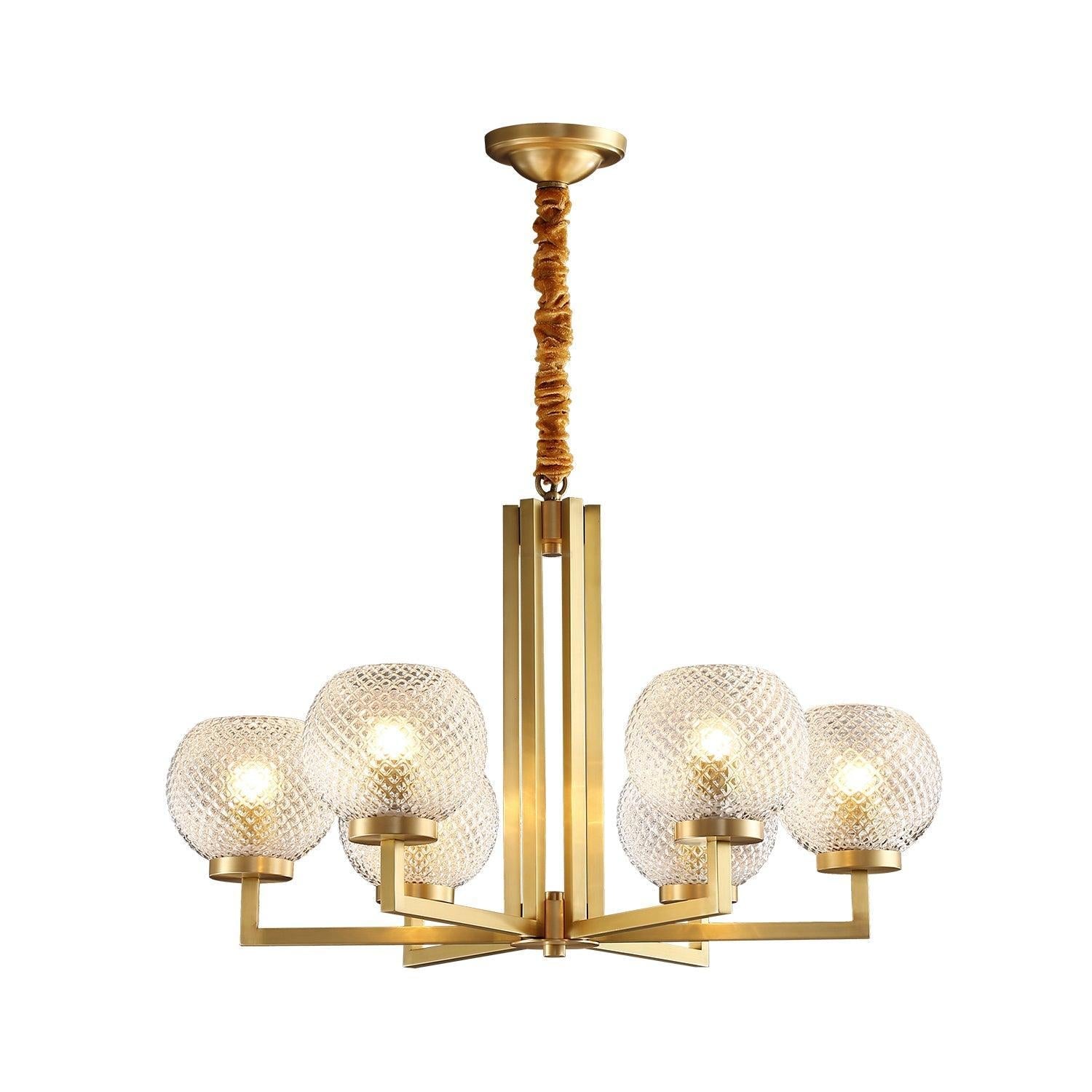 Ribbed Glass Brass Chandelier Φ 27.6″ - Cylinder-1-Luxehomezone