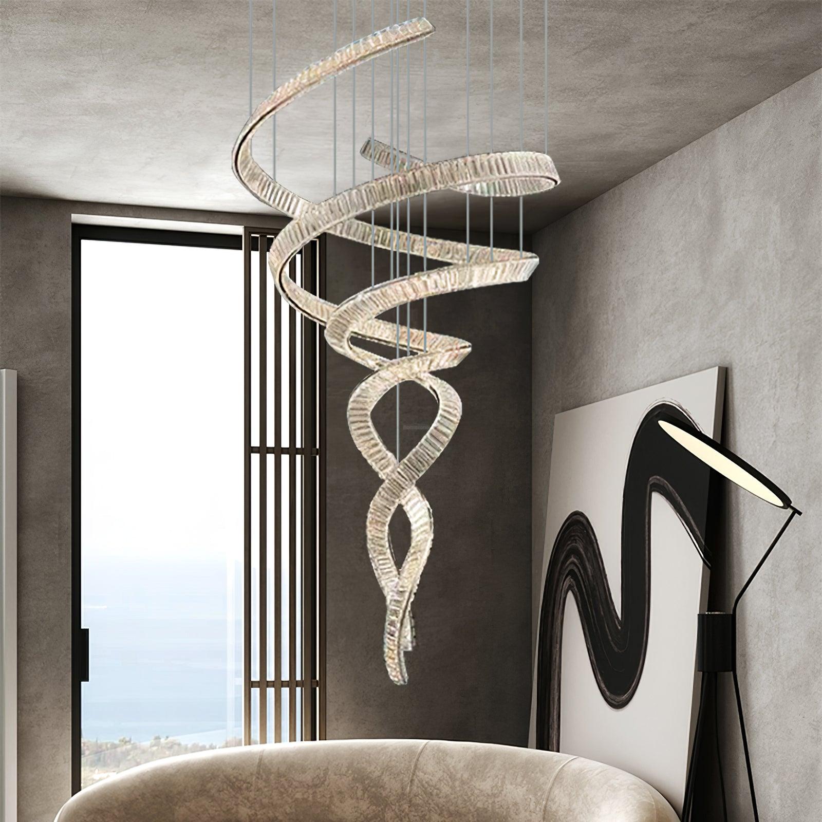 Long Spiral Crystal Chandelier ∅ 31.5″ - Crystals, Straps-1-Luxehomezone