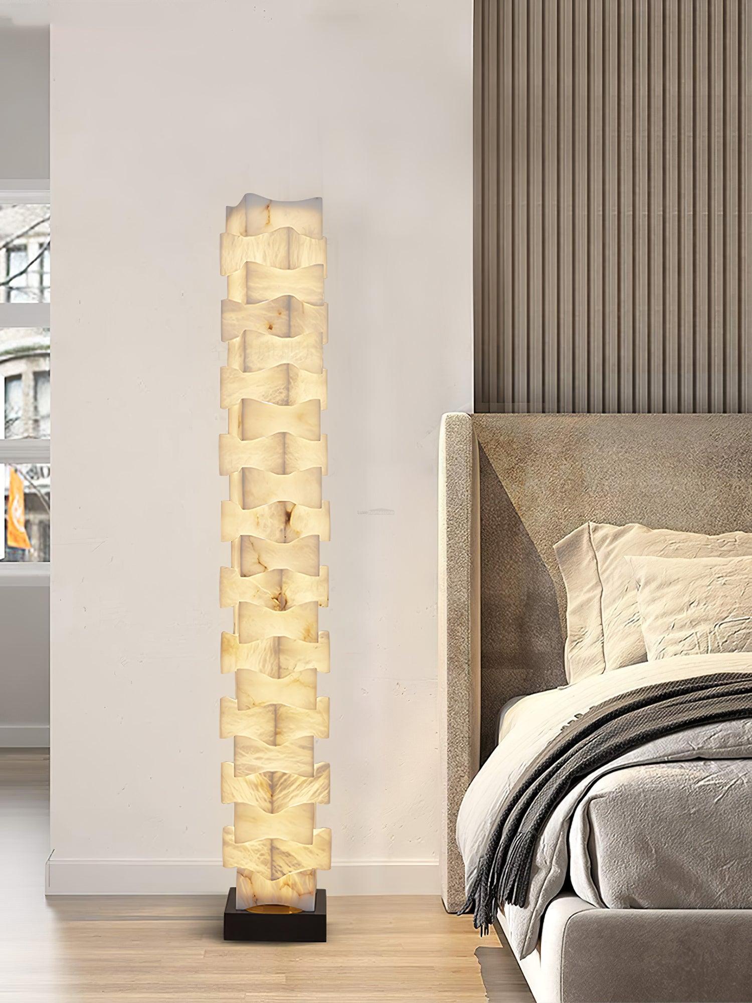 Stacked Alabaster Squares Floor Lamp - Alabaster-1-Luxehomezone