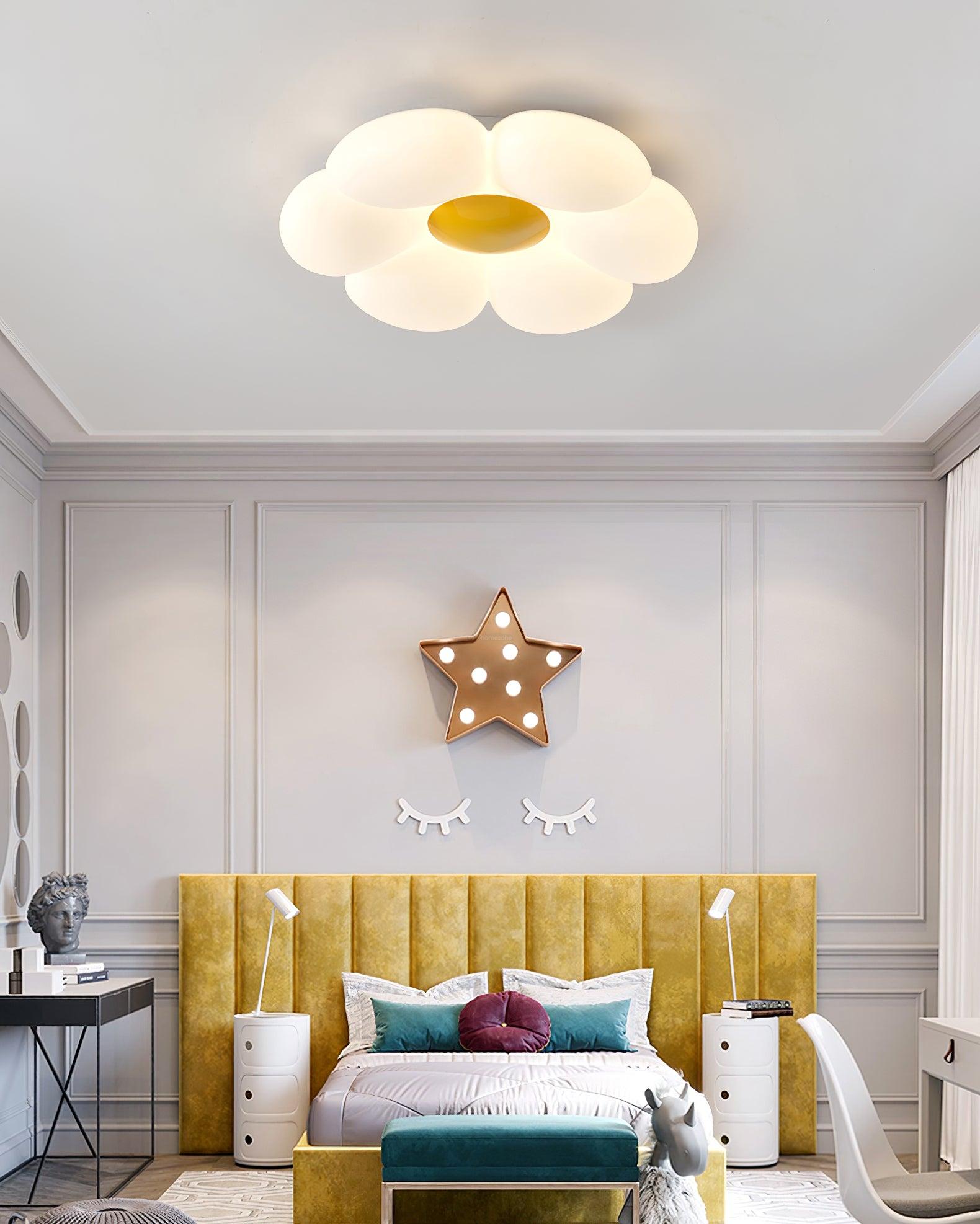 Six-leaf Flower Kids Room Ceiling Lamp  ∅ 19.7″ - Candy, Flush Mounts, Green, Pink, White, Yellow-1-Luxehomezone