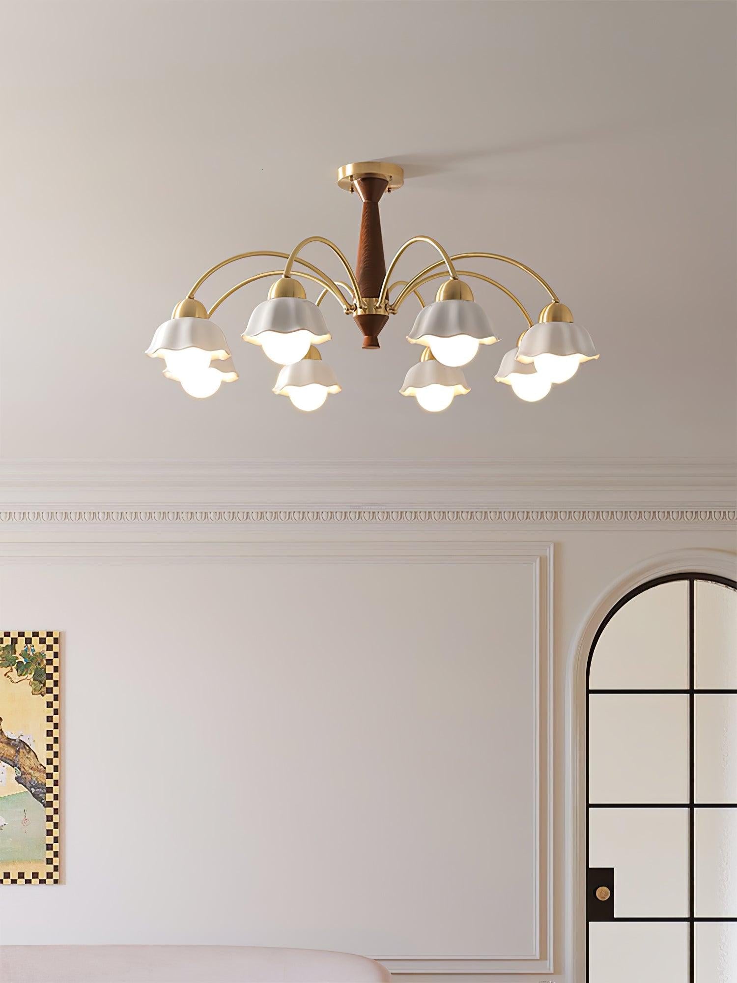 Swedish Modern Brass Chandelier with 3/5/6/8 heads - Flower Ceramic, Optimized-1-Luxehomezone