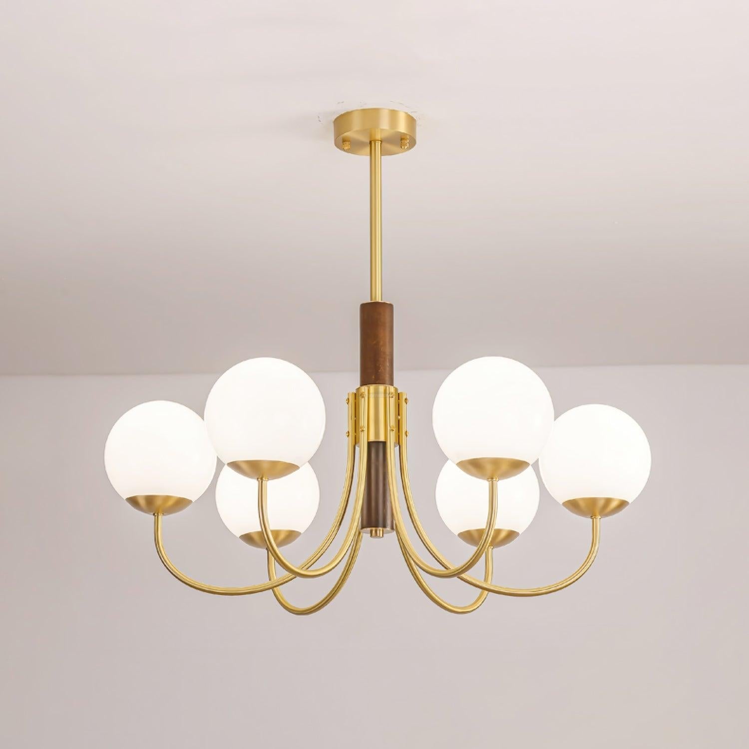 Midas Touch Walnut Sphere Chandelier with 3/6/8 heads - Luxehomezone
