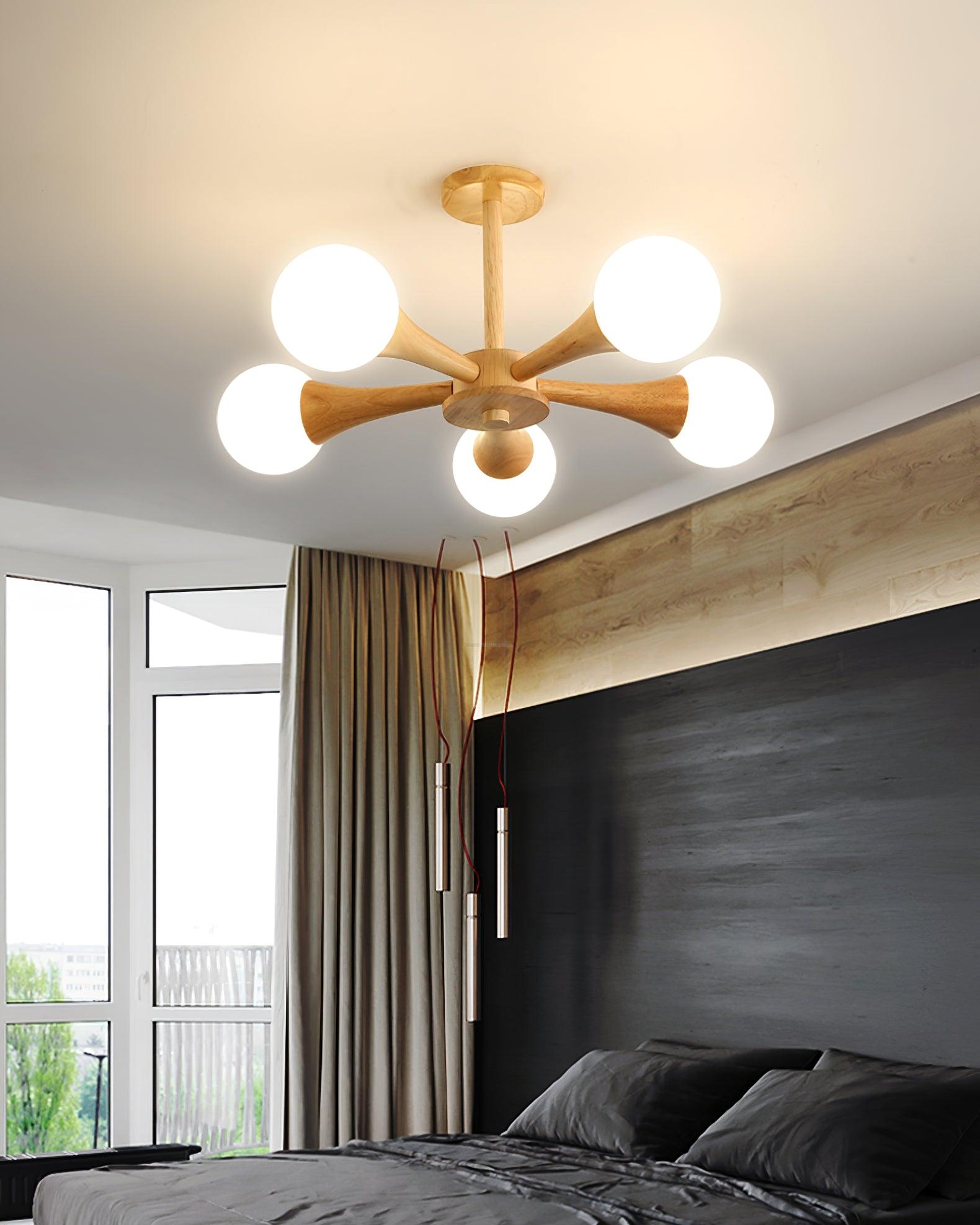 Wooden Nera Chandelier with 3/4/5 heads - Wood, Wood & White-1-Luxehomezone