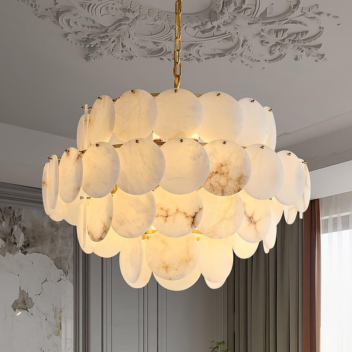 Alabaster Shell Brass Chandelier with 2/3/4/5/6 layer - Alabaster, Alabaster Chandelier-1-Luxehomezone
