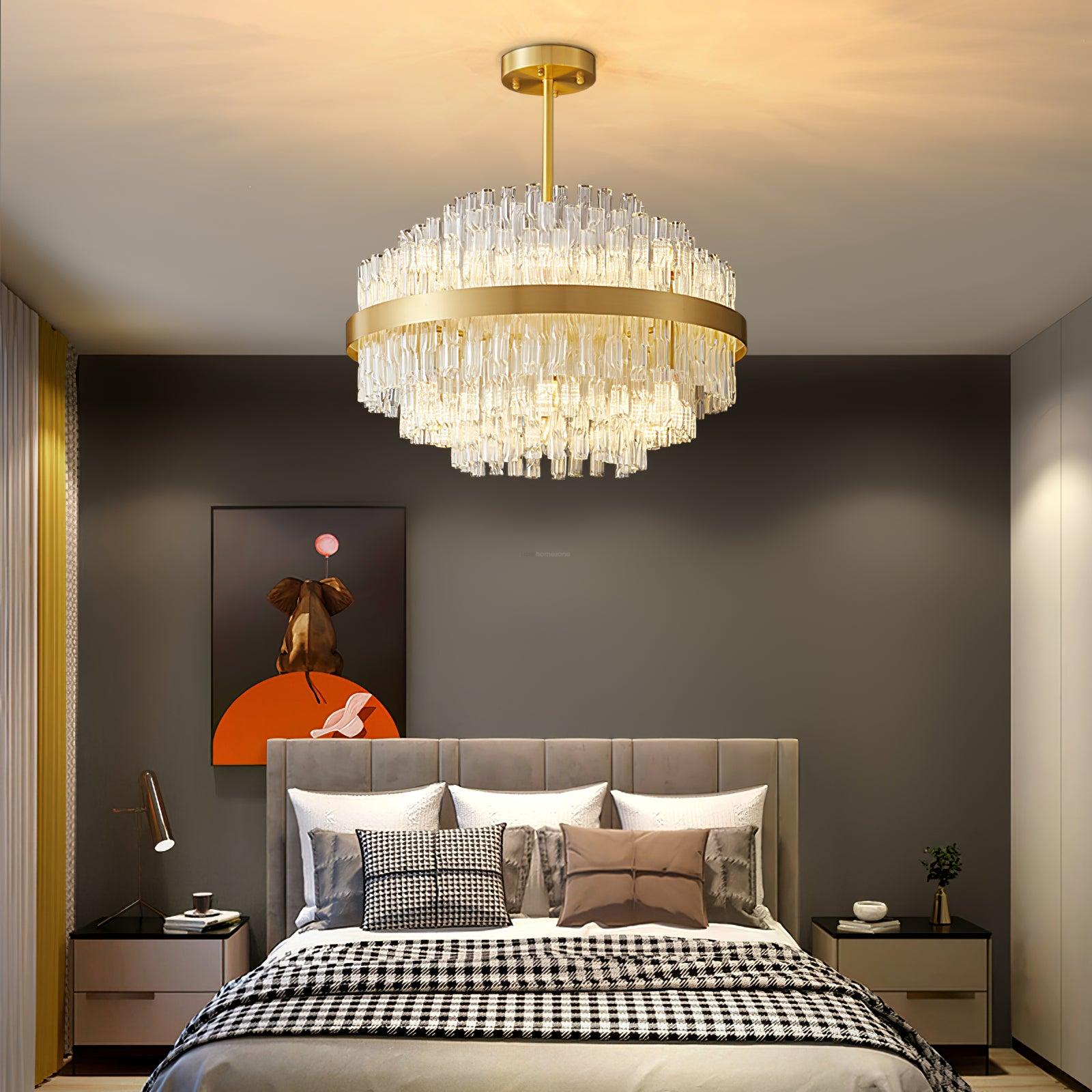 Gold & Clear Rod Round/Long canopy Chandelier - Luxehomezone