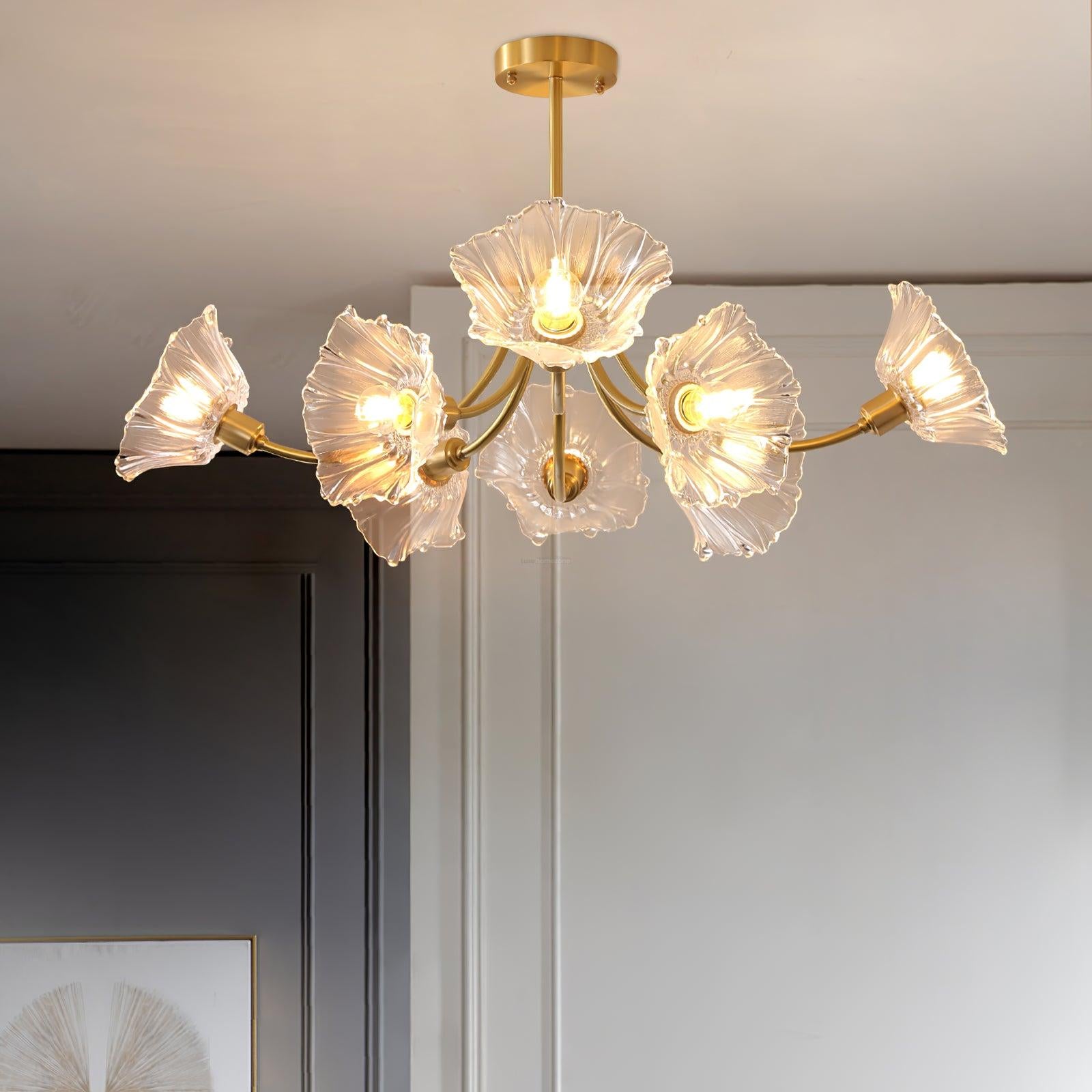 Kalin Flower Glass Chandelier with 3/5/8 heads - Luxehomezone