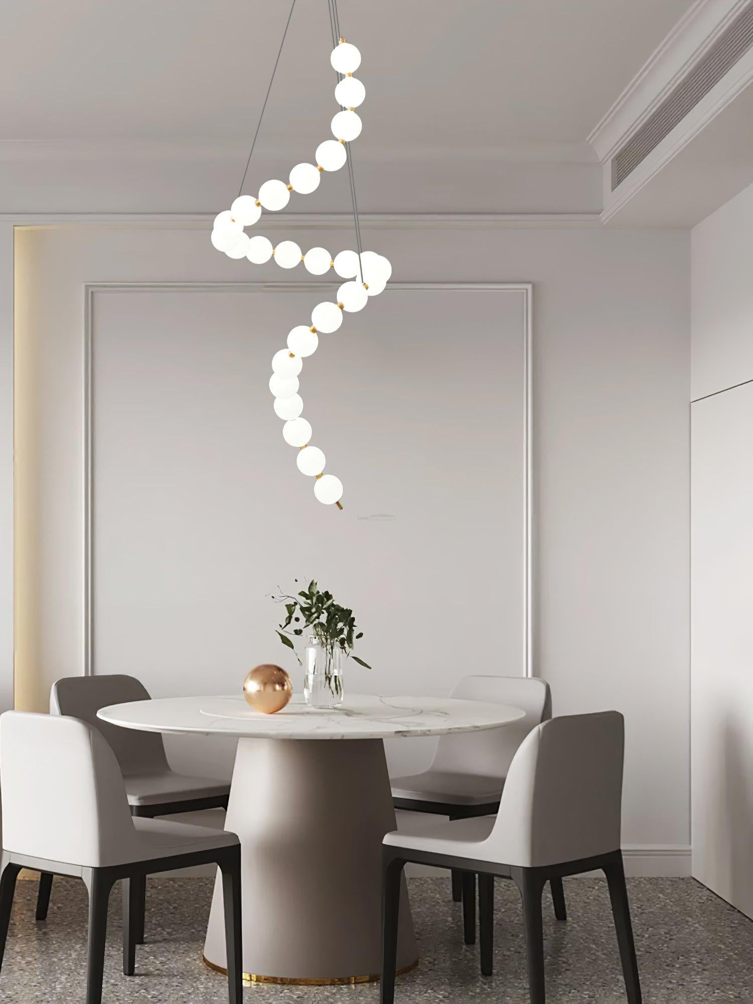 Acrylic Pearl Necklace Style Chandelier - Brass & White, Cluster-1-Luxehomezone