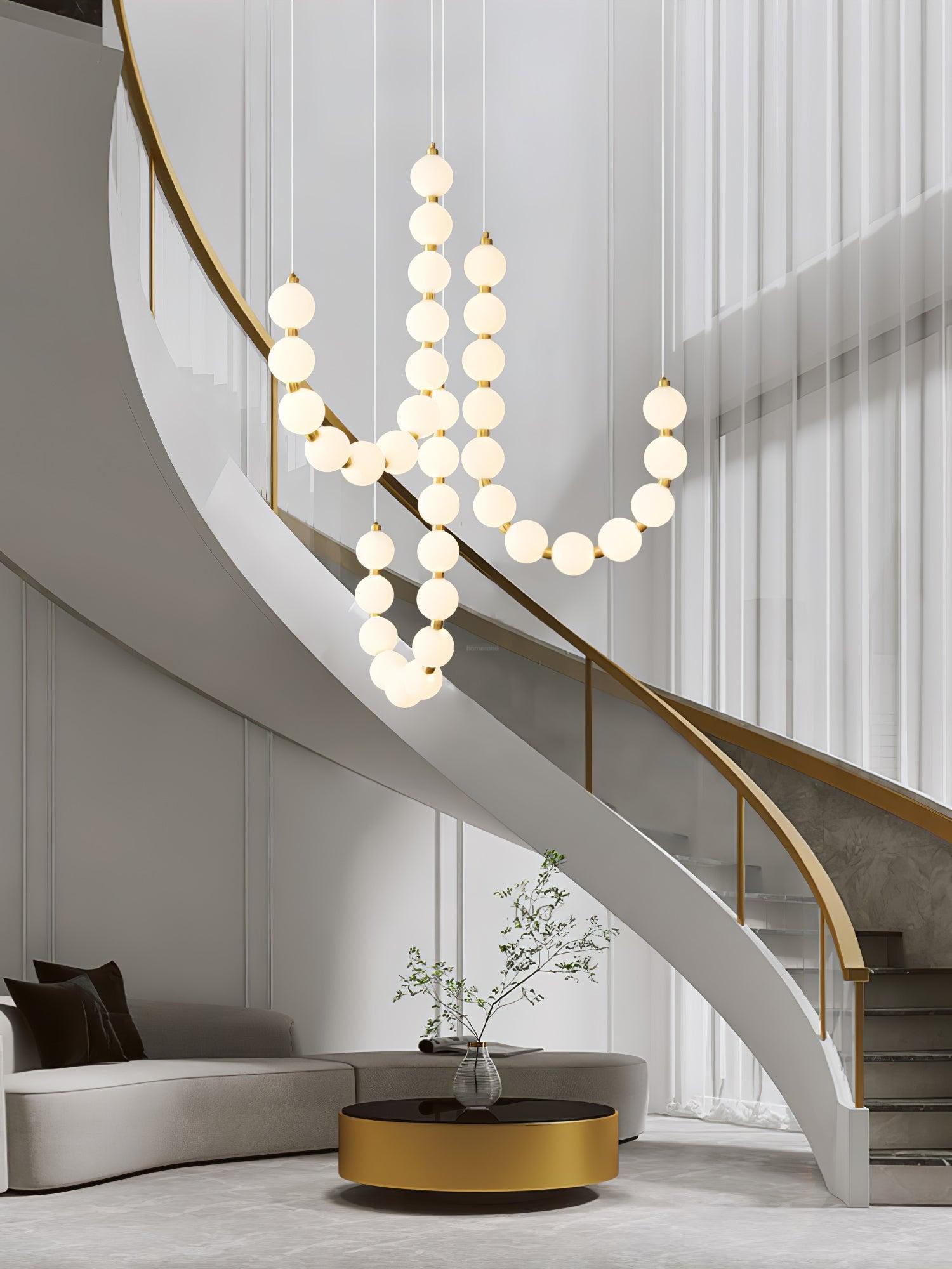 Acrylic Pearl Necklace Style Chandelier - Brass & White, Cluster-1-Luxehomezone