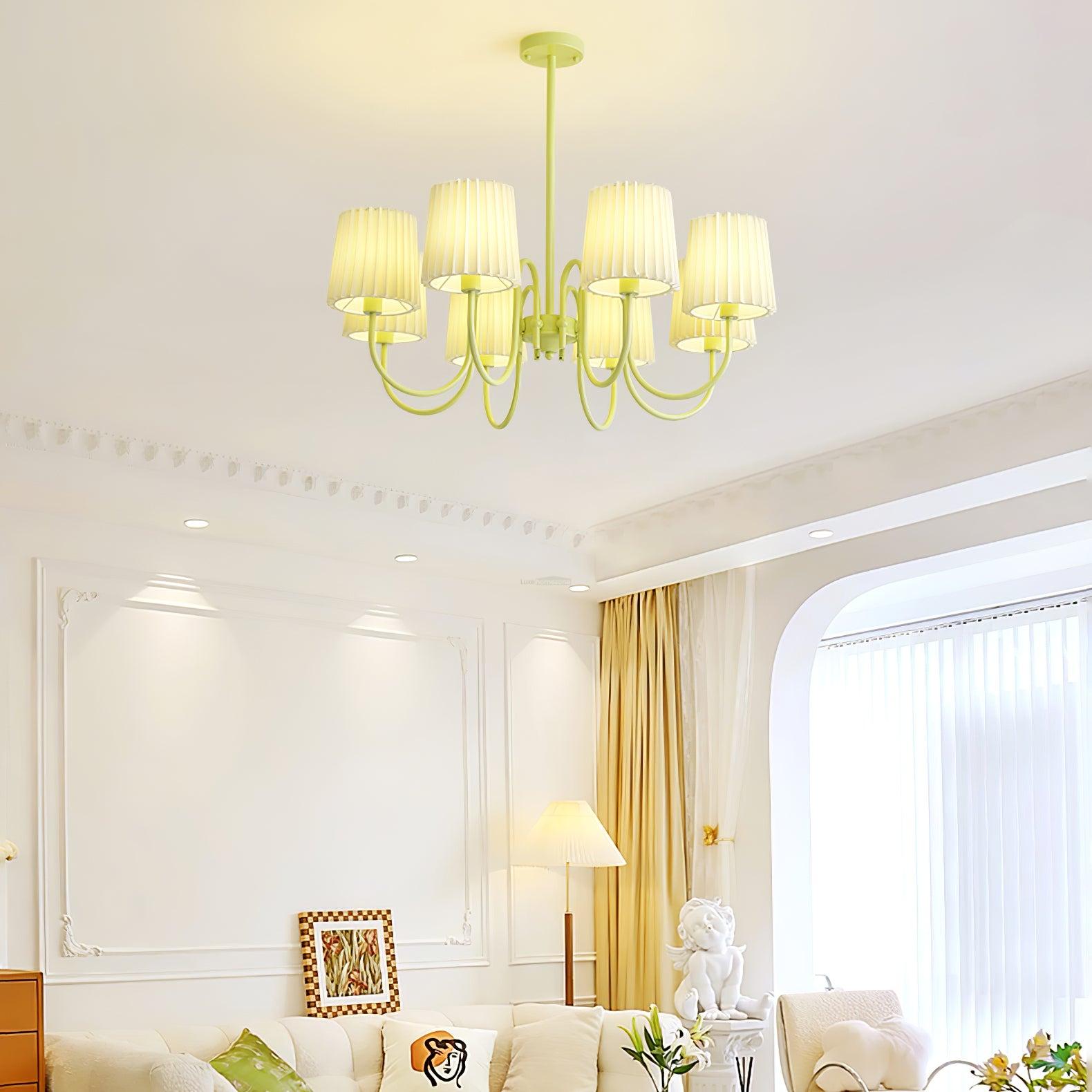 Pleated Fabric Matcha Chandelier with 4/5/6/8 heads - Variety-1-Luxehomezone