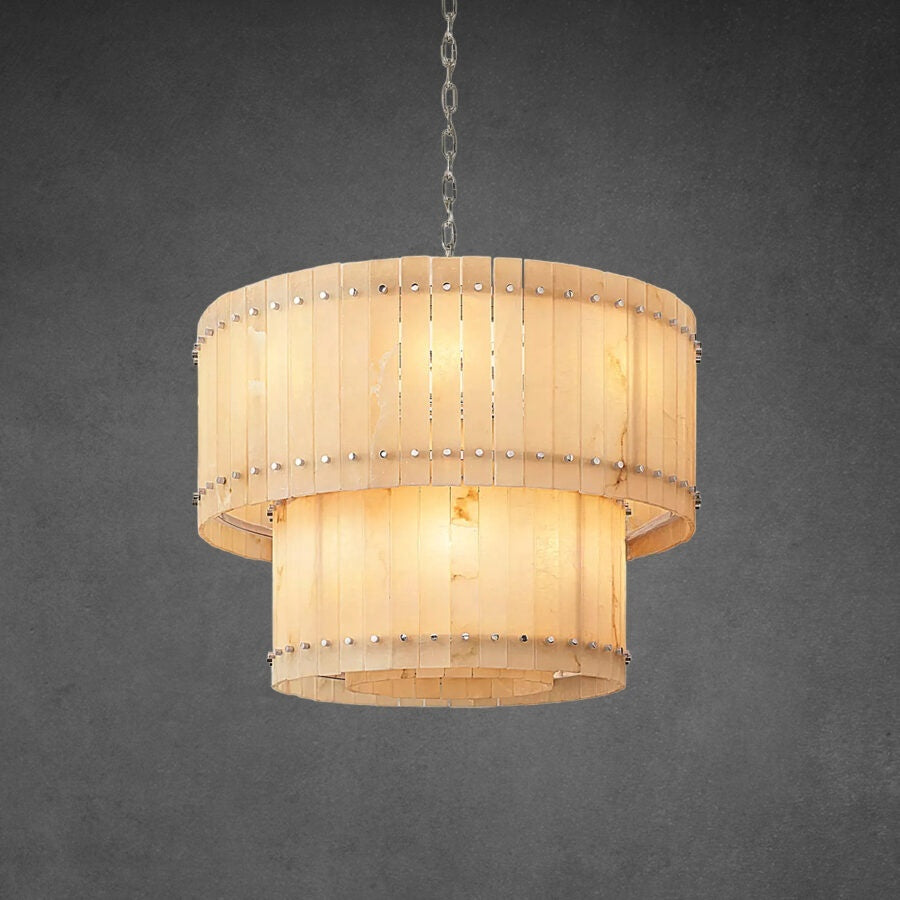 Lux Alabaster Round Tiered Chandelier 37″