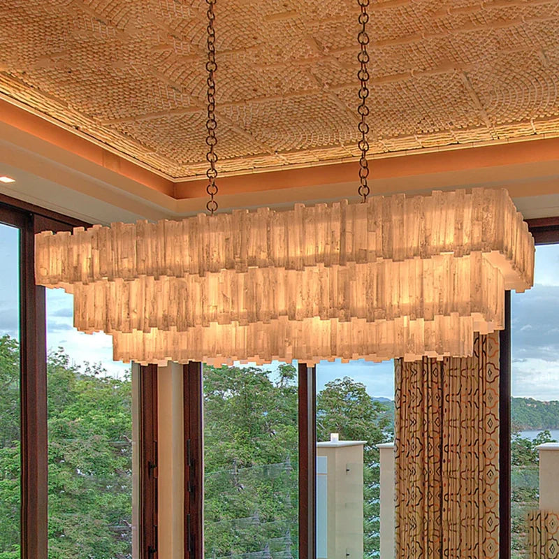 Mary Selenite Rectangular Multi-Tier Chandelier