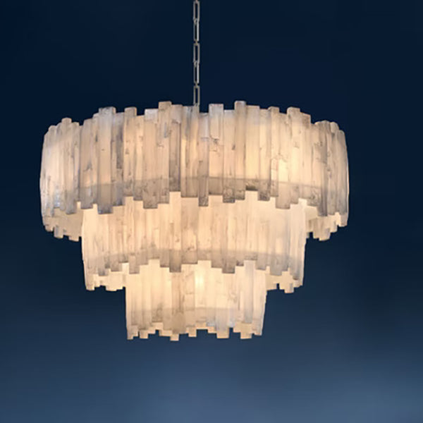 Mary Selenite Round Multi-Tier Chandelier Nikel