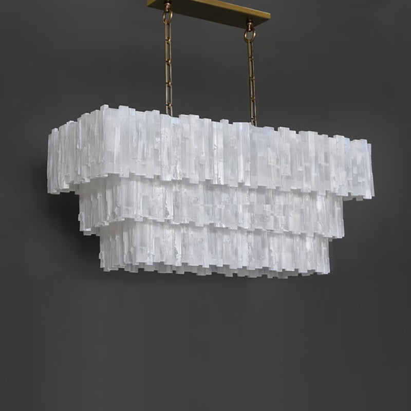 Mary Selenite Rectangular Multi-Tier Chandelier