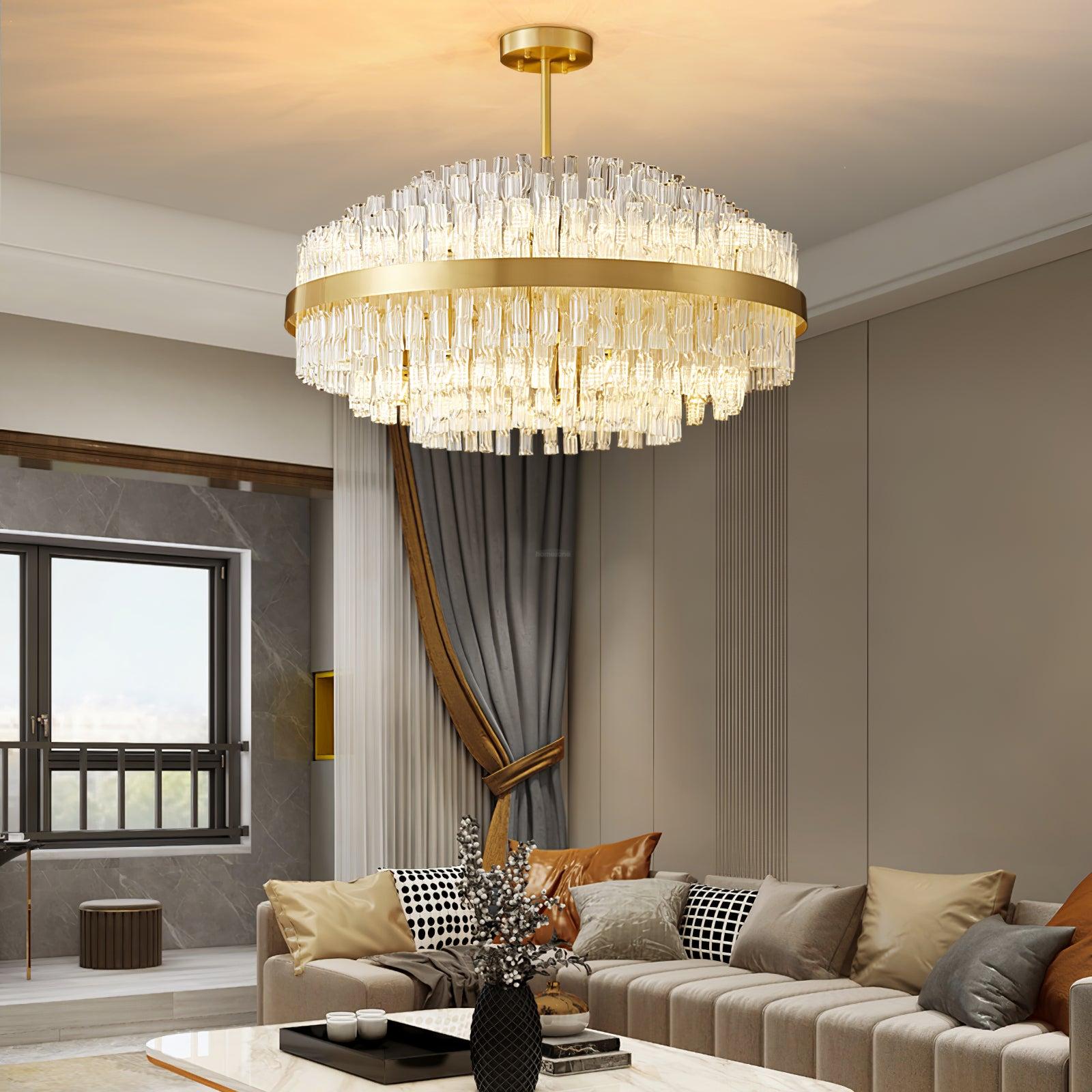 Gold & Clear Rod Round/Long canopy Chandelier - Luxehomezone