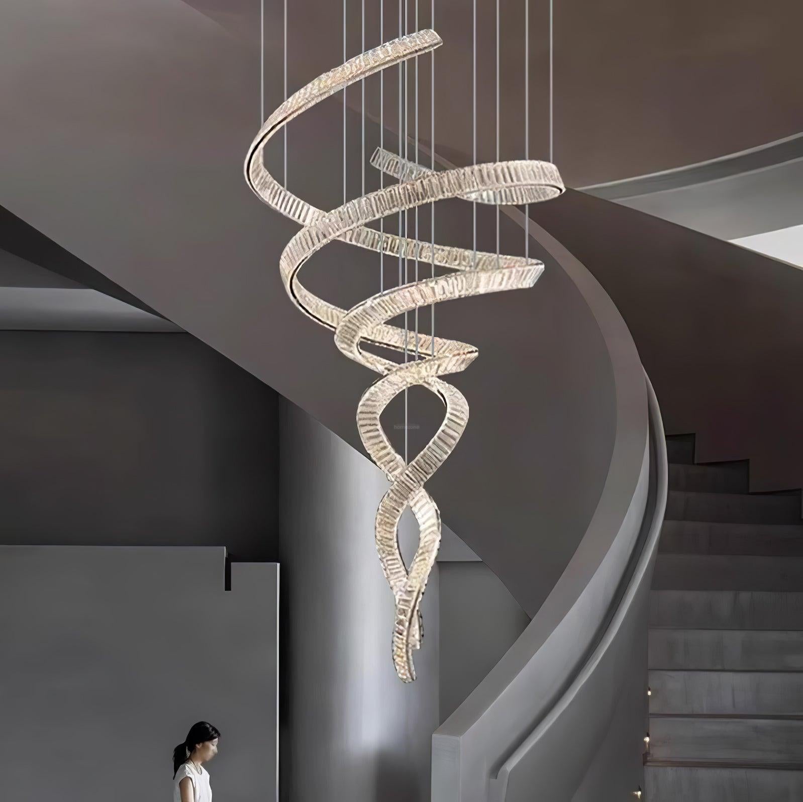 Long Spiral Crystal Chandelier ∅ 31.5″ - Crystals, Straps-1-Luxehomezone