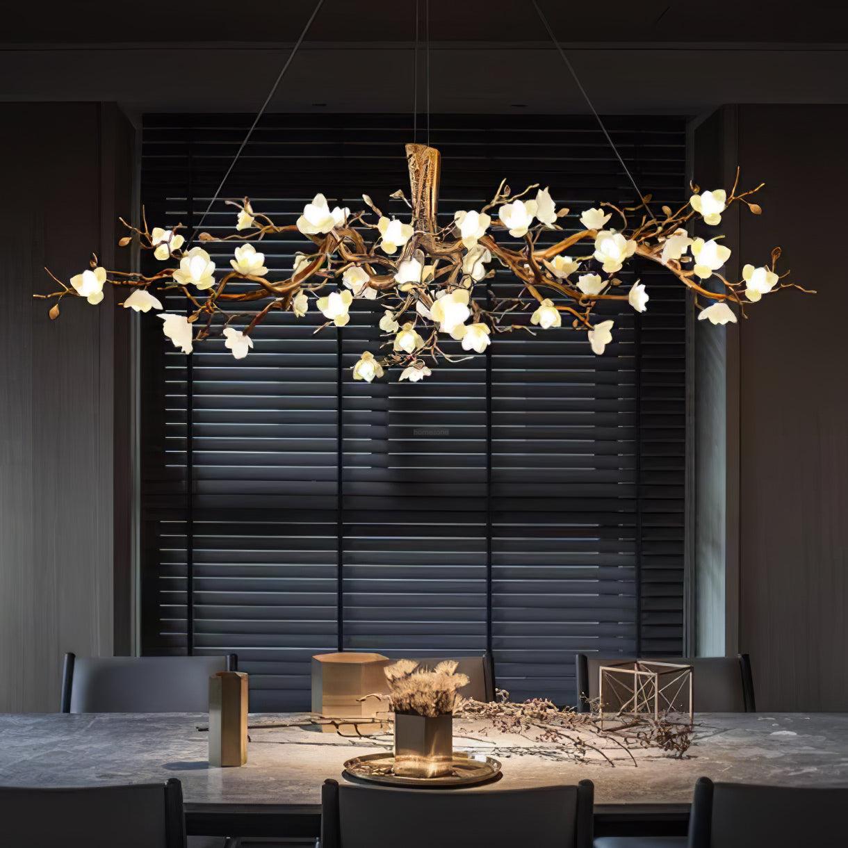 Flower Bloom Branch Type Brass Chandelier