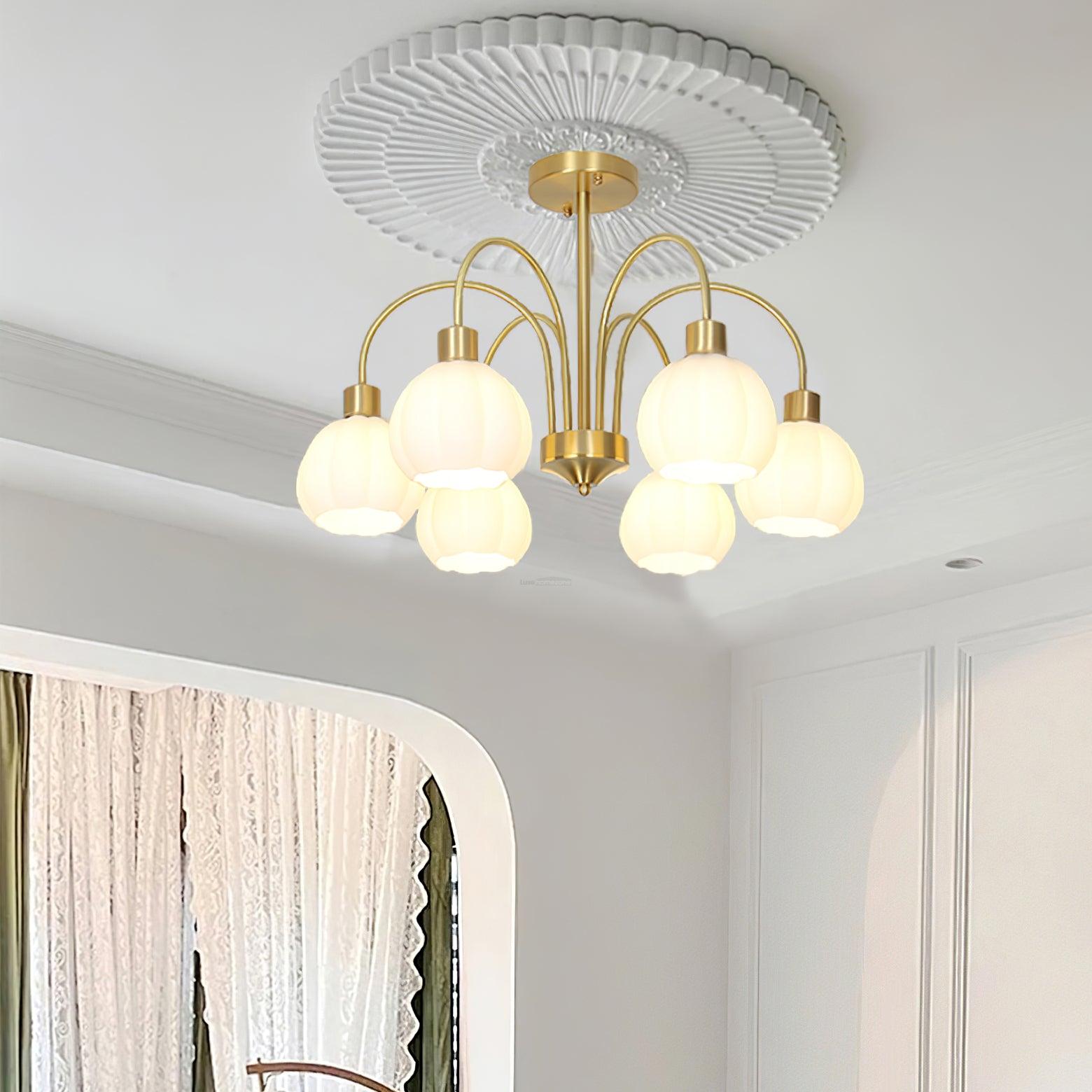 Golden Pumpkin Glass Chandelier with 3/5/6/8 heads - Bend-1-Luxehomezone