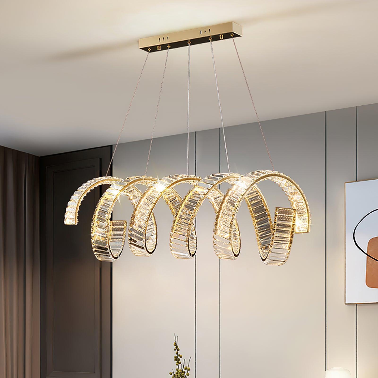 Curved LED Chandelier 39'' 47'' 59'' - Crystals, Straps-1-Luxehomezone