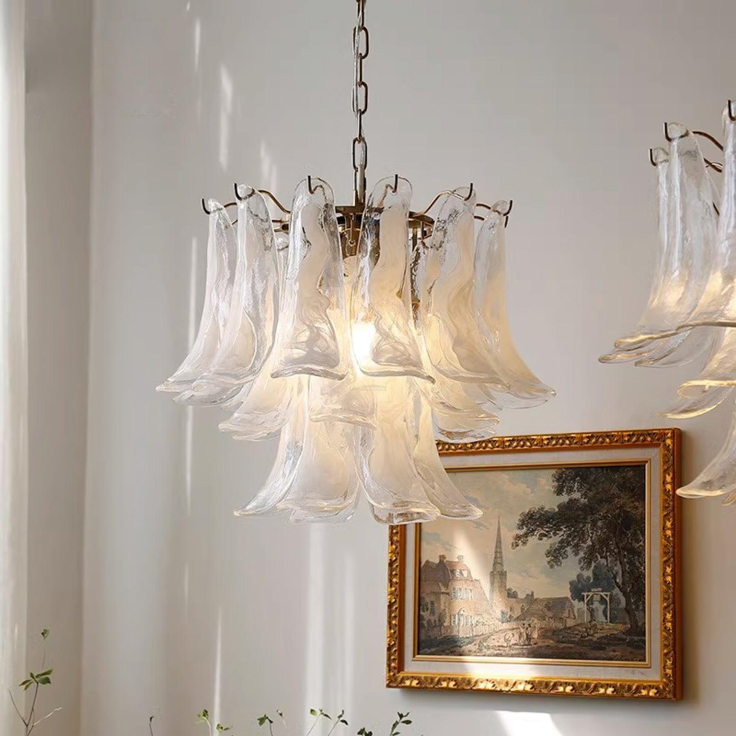Glass Leaf Cascade Chandelier with 3/4 layer - Luxehomezone