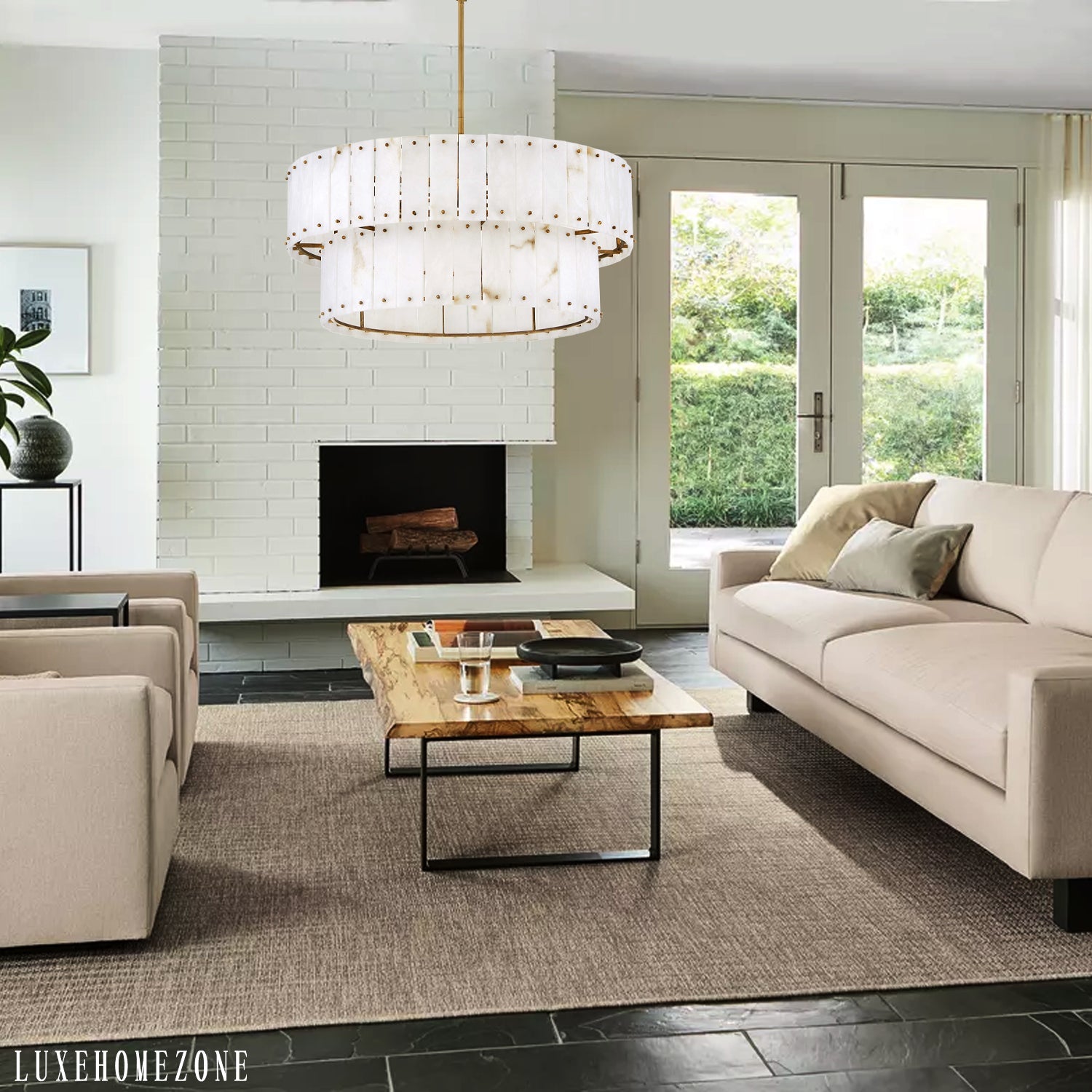 Rancho Alabaster 2-Tier Round Chandelier 34"