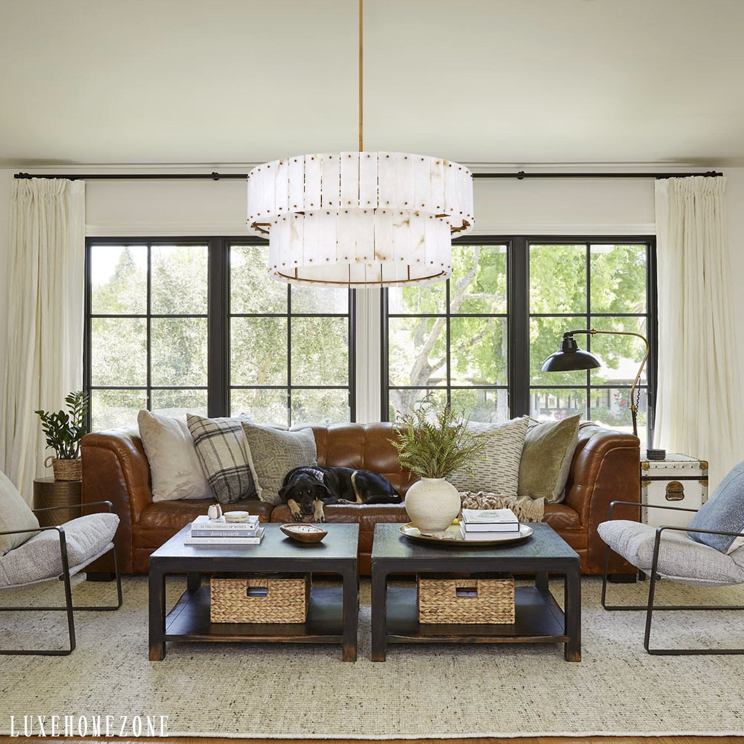 Rancho Alabaster 2-Tier Round Chandelier 34"