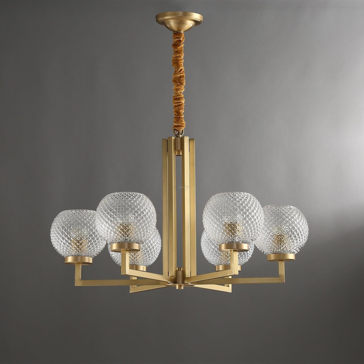 Ribbed Glass Brass Chandelier Φ 27.6″ - Cylinder-1-Luxehomezone