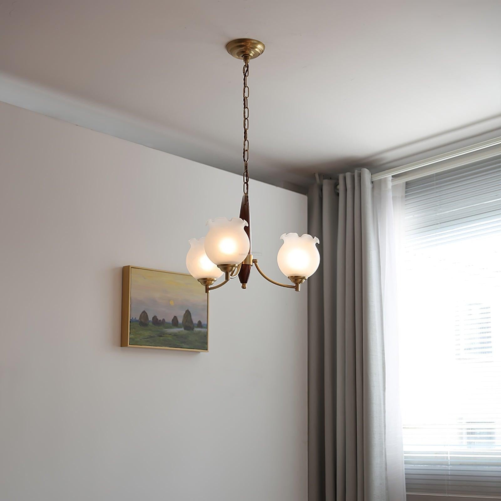 Tulips Glass Wood Chandelier with 3/5 heads - Zahara-1-Luxehomezone