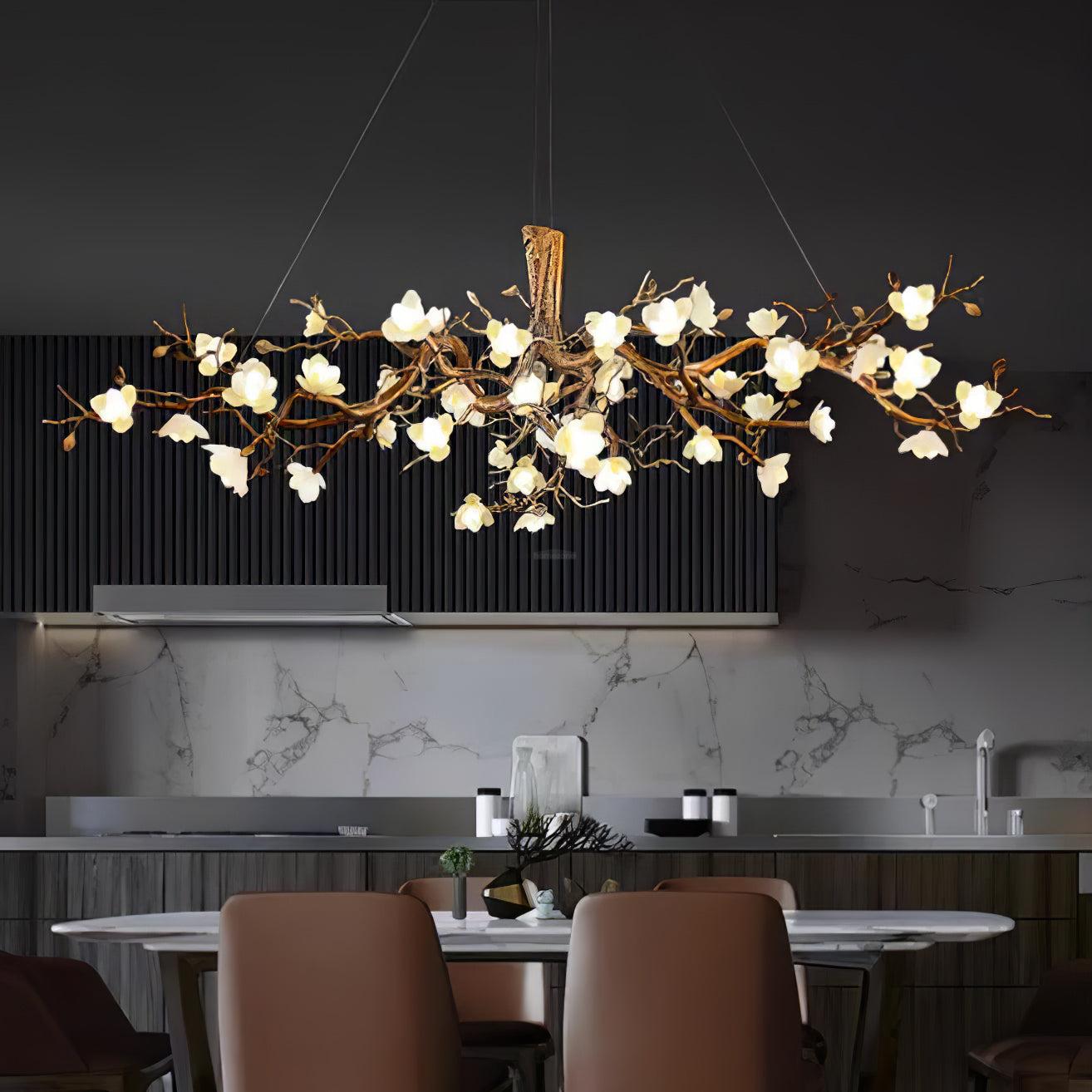 Flower Bloom Branch Type Brass Chandelier