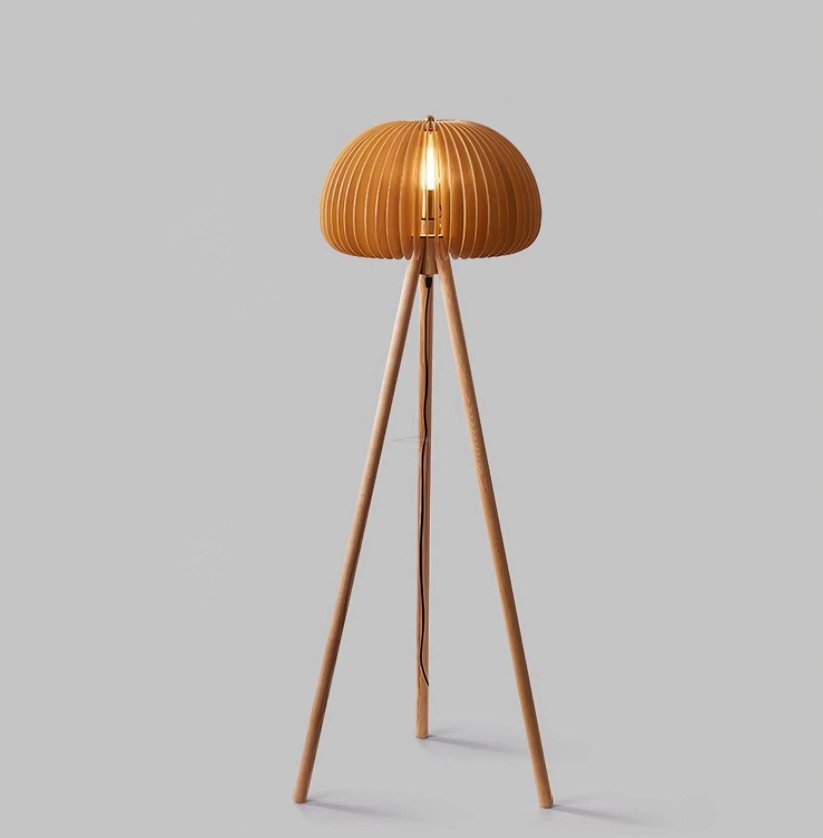 Wooden Pumpkin Floor Lamp  ∅ 17.7″ - Wood-1-Luxehomezone