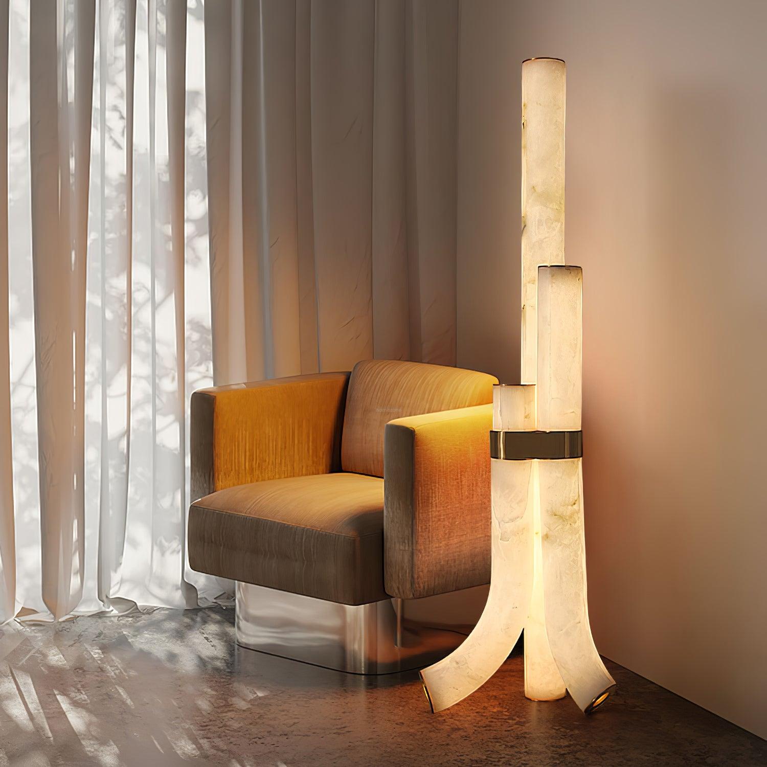 Piped Marble Floor Lamp  ∅ 17.7″ - Alabaster-1-Luxehomezone