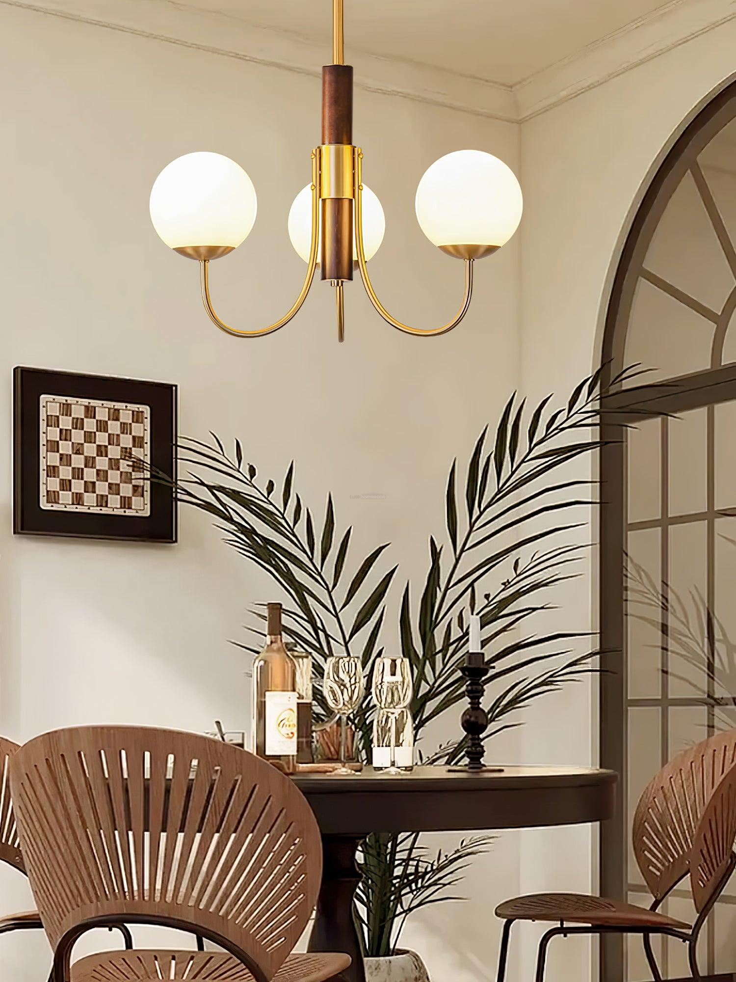 Midas Touch Walnut Sphere Chandelier with 3/6/8 heads - Luxehomezone