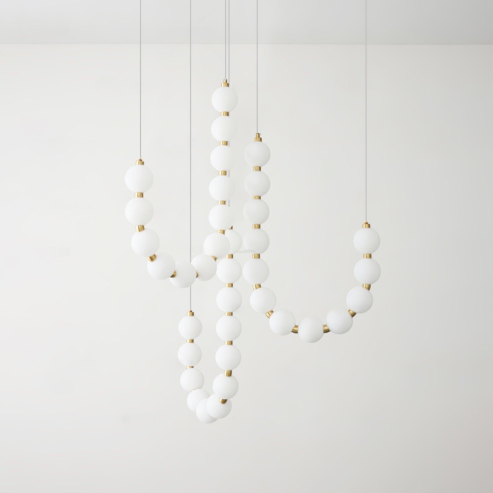Acrylic Pearl Necklace Style Chandelier - Brass & White, Cluster-1-Luxehomezone