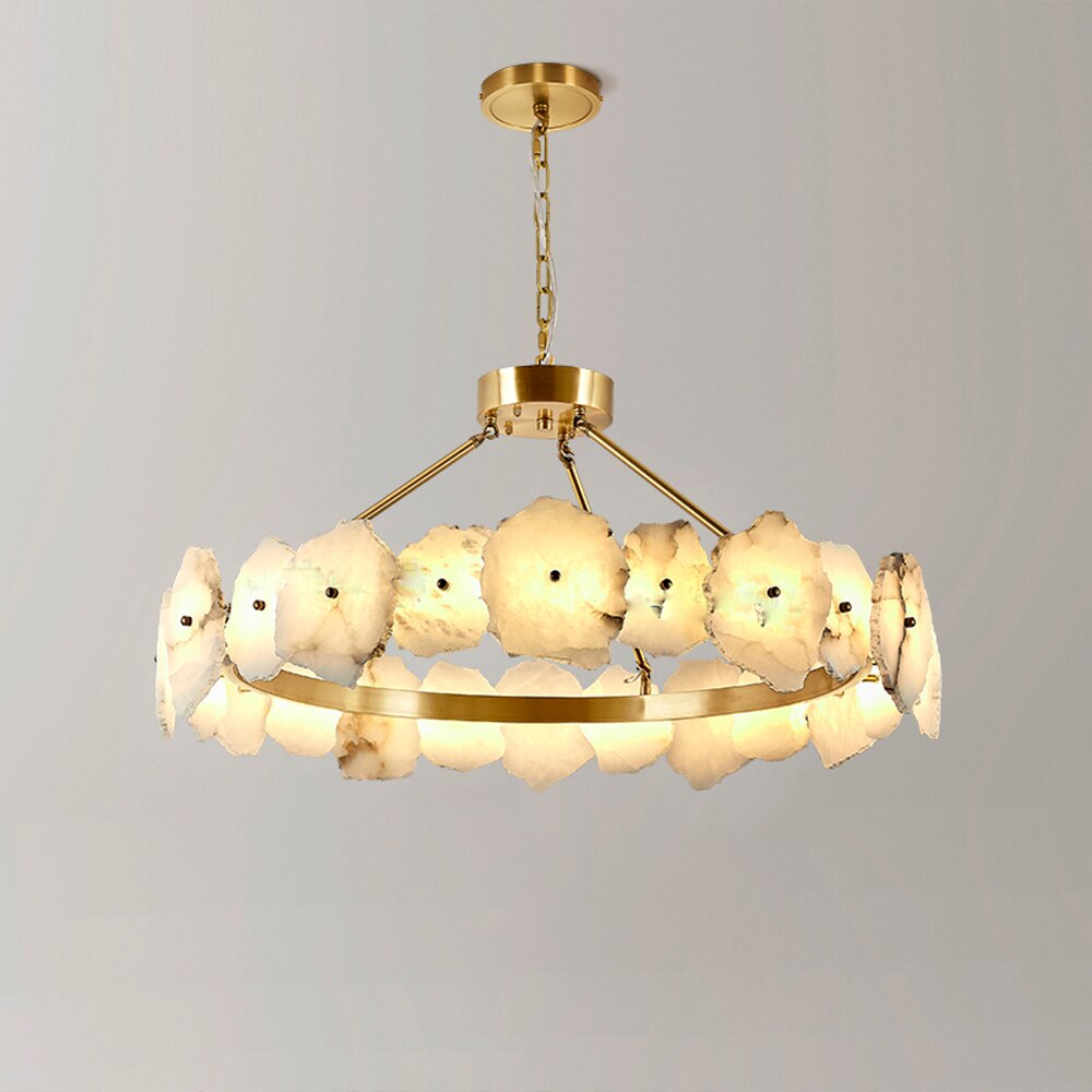 Meena Natural Alabaster Modern Round Chandelier - Alabaster, Alabaster lightings, Bedroom, brass, CCCC, Chandelier, Chandeliers, Dining & Kitchen, Dining Room, Hotel, Living Room, metal, Modern, Restaurant, Round-1-Luxehomezone