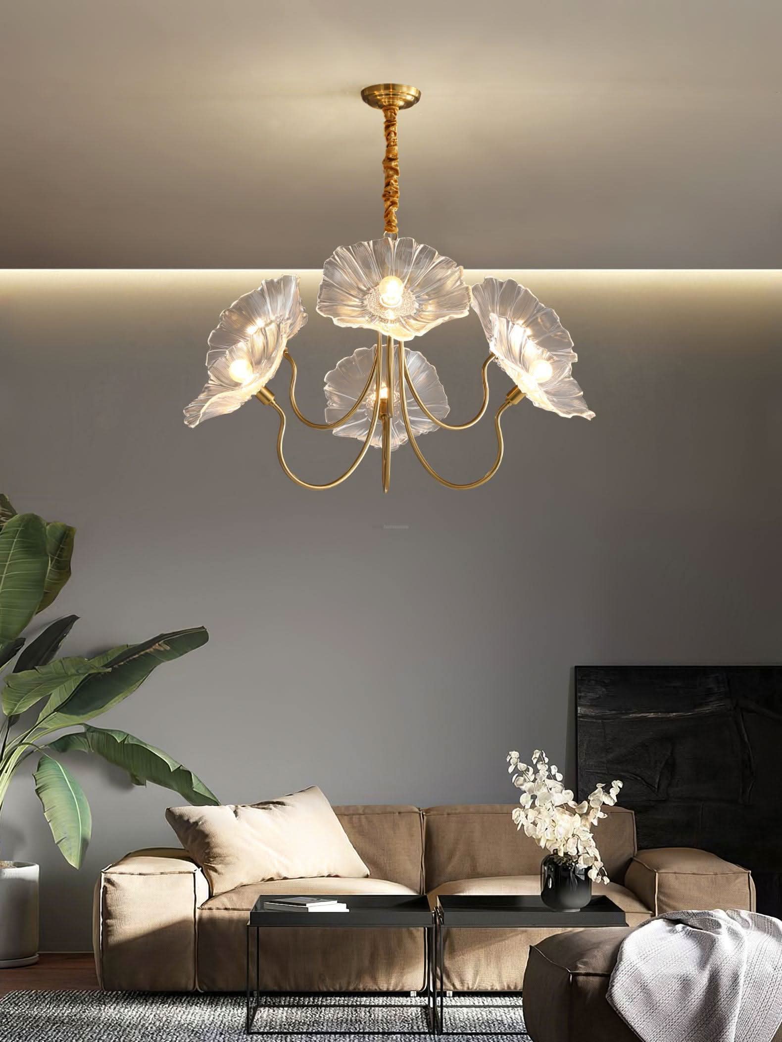 Lotus Leaf Glass Chandelier ∅ 35.4″ - Luxehomezone