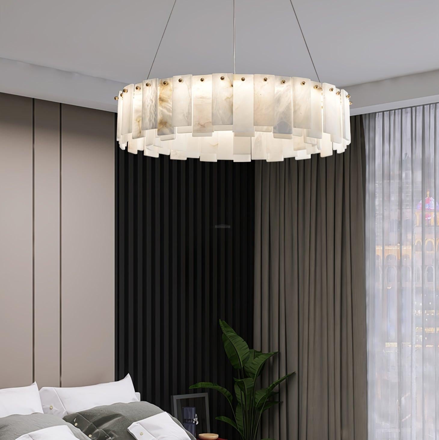 Celestial Alabaster Round/Square Chandelier - Alabaster, Alabaster Chandelier-1-Luxehomezone