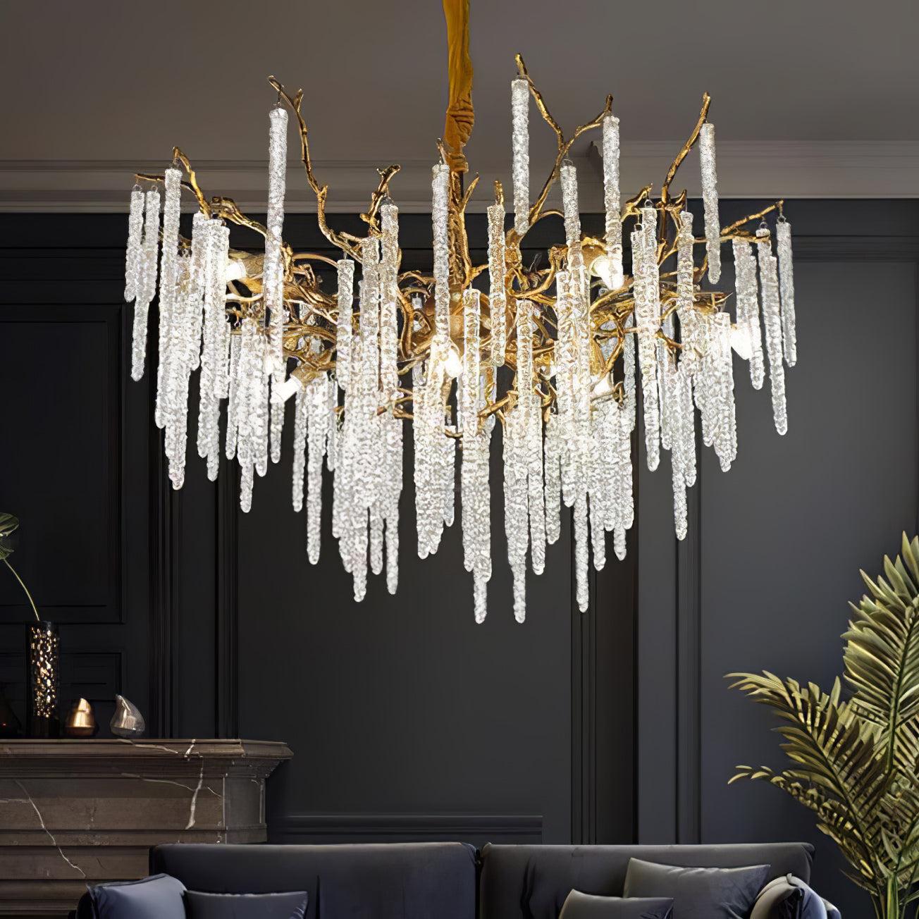 Crystal Icicles Branch Type Brass Chandelier - Branch, Crystals-1-Luxehomezone