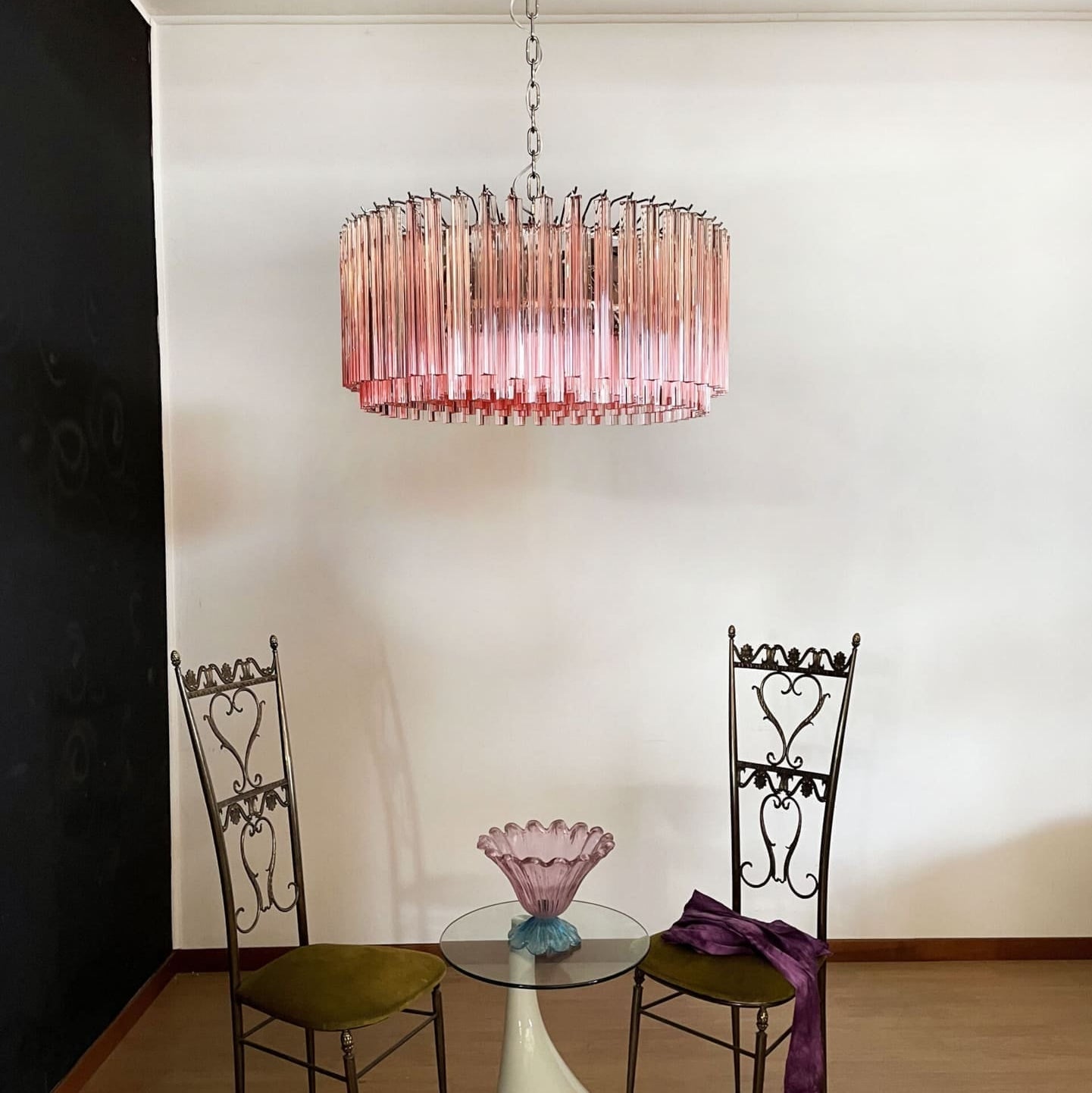 Murano Chandelier – Triedri Round – 265 prisms – Pink