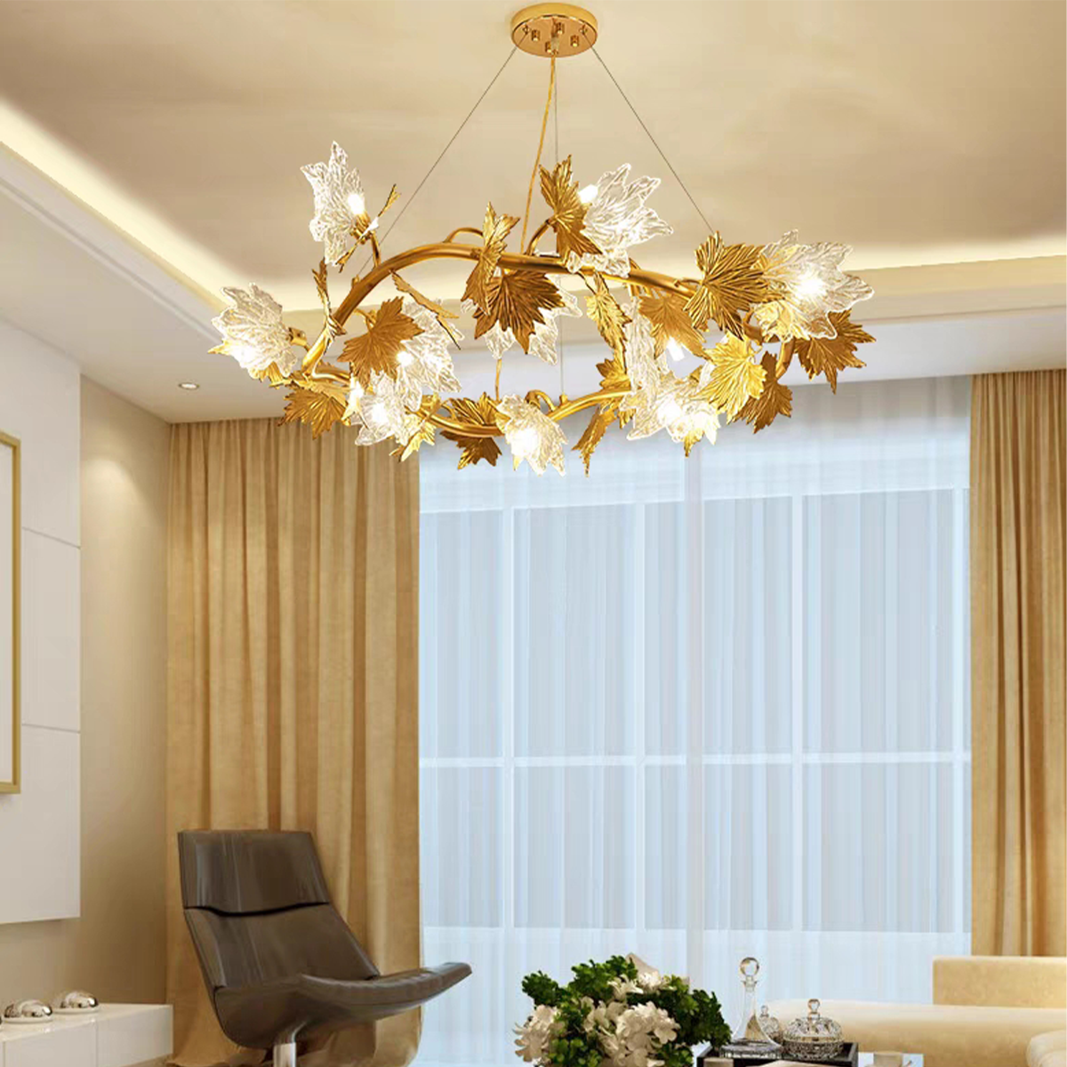 Leafy Dendritic Round Chandelier Branch - branching-1-Luxehomezone