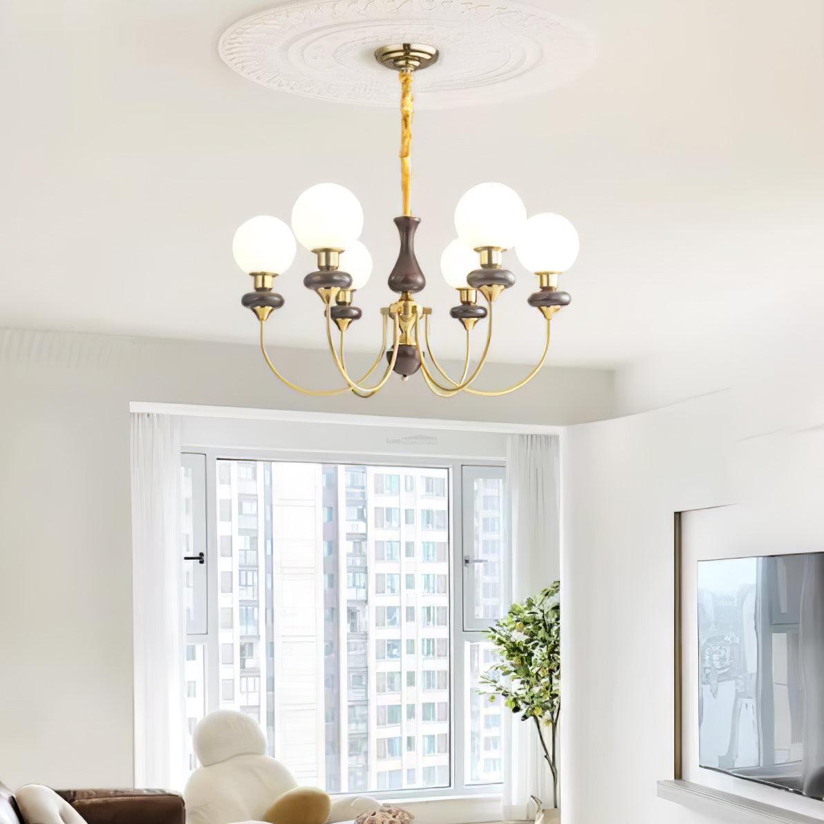 Walnut Brass Chandelier with 3/6/8 lamps - Bend, Marshmallow Chandelier-1-Luxehomezone