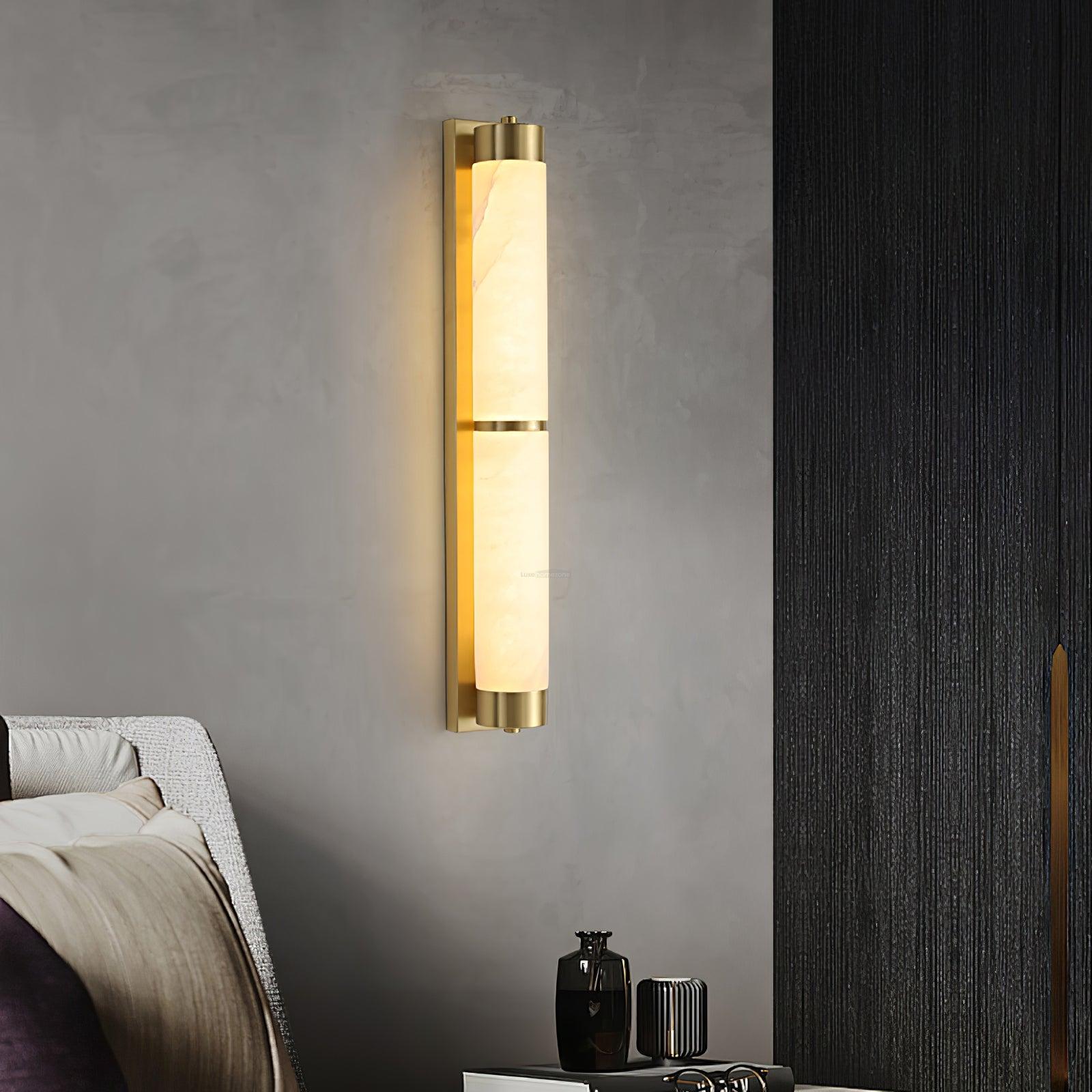 Cylindra Alabaster Brass Wall Sconce - Alabaster, Alabaster Wall Lamp-1-Luxehomezone