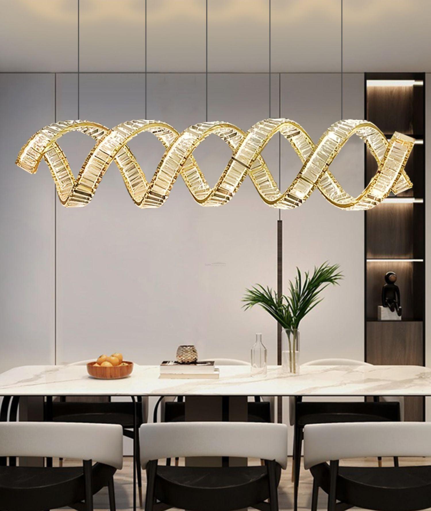 Curved LED Chandelier 39'' 47'' 59'' - Crystals, Straps-1-Luxehomezone