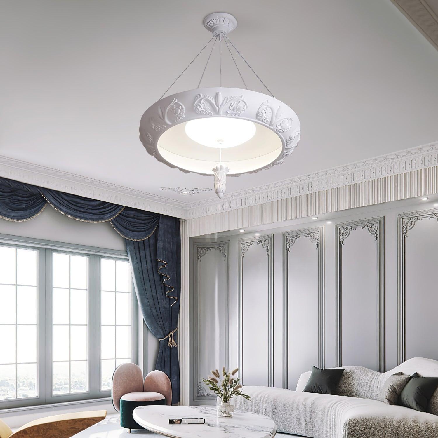 Artistic Carved Plaster Chandelier ∅ 23.6″~∅ 31.5″ - Alabaster-1-Luxehomezone