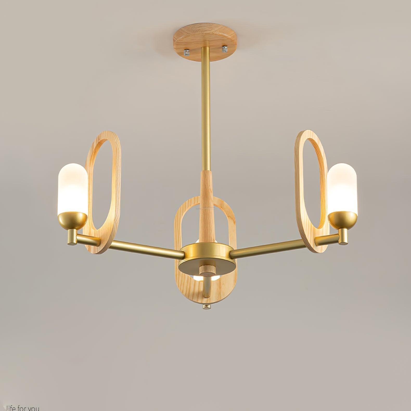 Wood Art Halo Chandelier with 3/5 heads - Wood, Wood Color & Gold-1-Luxehomezone