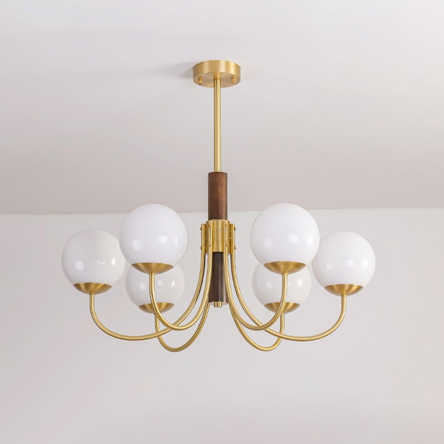 Midas Touch Walnut Sphere Chandelier with 3/6/8 heads - Luxehomezone