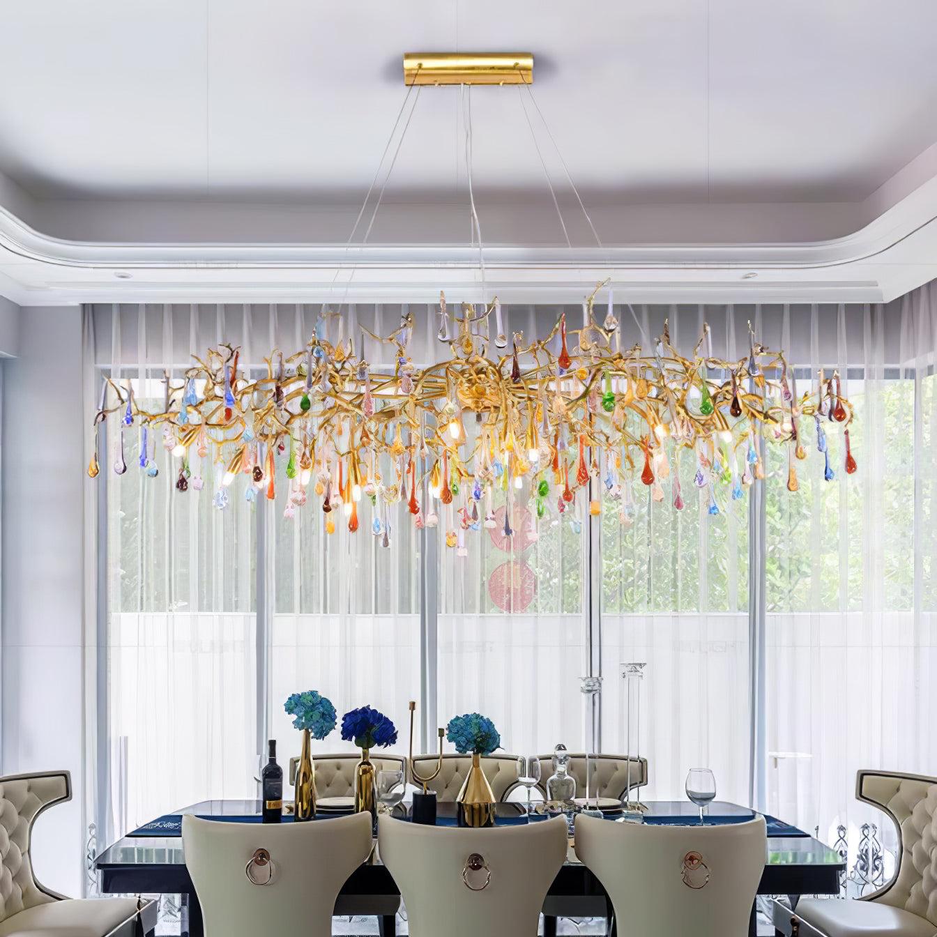 Colorful Teardrop Brass Branch Chandelier - Branch, Crystals-1-Luxehomezone