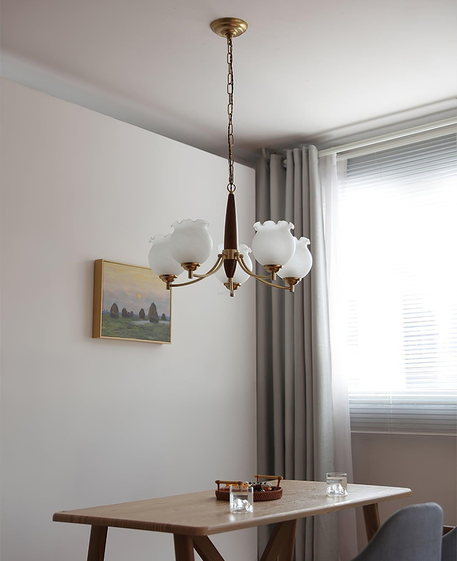 Tulips Glass Wood Chandelier with 3/5 heads - Zahara-1-Luxehomezone